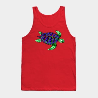 green radioactive sea turtle in ecopop mutant pattern from the floral caribbean art Tank Top